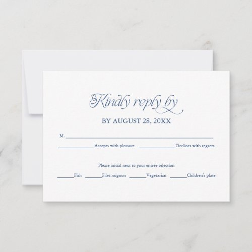 Blue Minimalist Wedding RSVP Elegant Reply Card