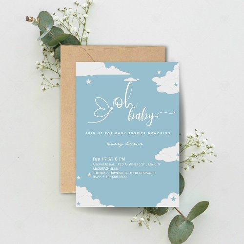 Blue Minimalistic OH baby baby boy baby shower Invitation