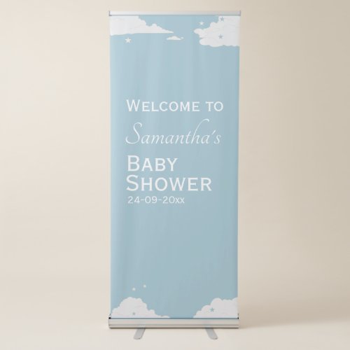 Blue Minimalistic rustic  baby boy baby shower Retractable Banner