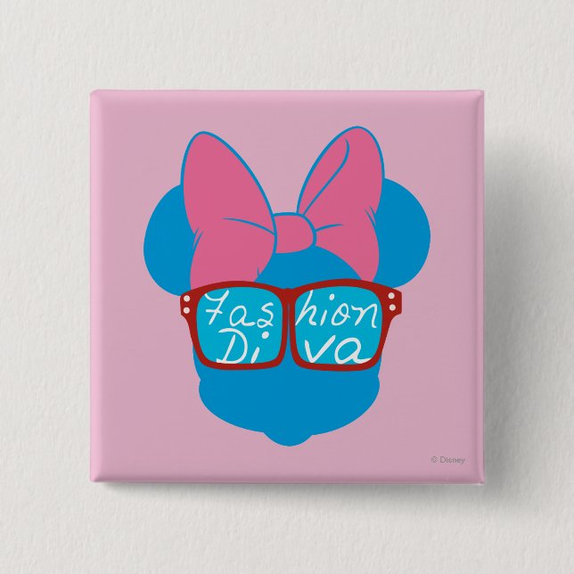 Blue Minnie | Diva Red Sunglasses Pinback Button (Front)