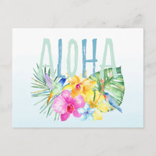 Blue Mint Aloha Floral Tropical Watercolor Postcard