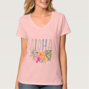 Blue Mint Aloha Floral Tropical Watercolor T-Shirt