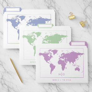 Blue Mint and Purple Muted Pastels World Map File Folder