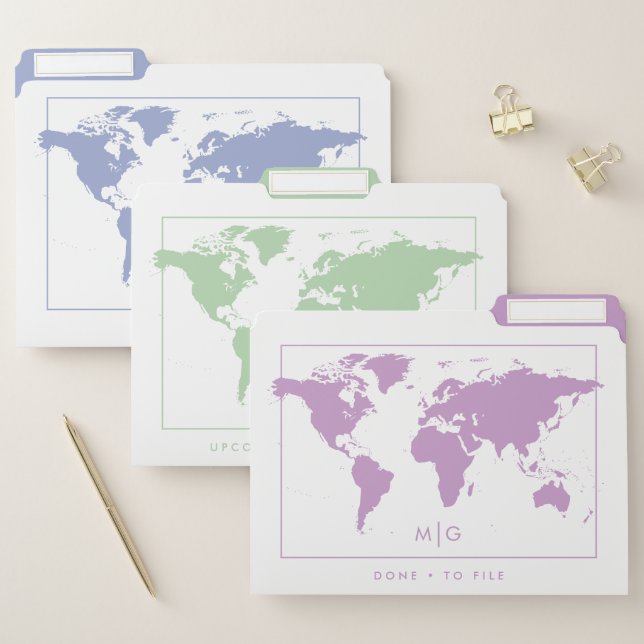 Blue Mint and Purple Muted Pastels World Map File Folder (Set)