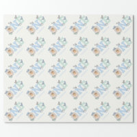 TEDDY BEAR Blue Birthday Wrapping Paper Roll