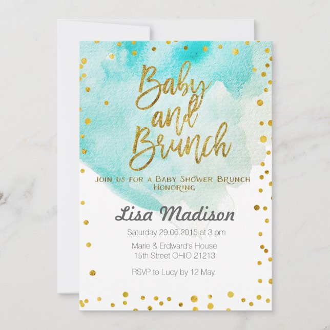 Blue Mint Baby Shower Brunch Invitation (Front)