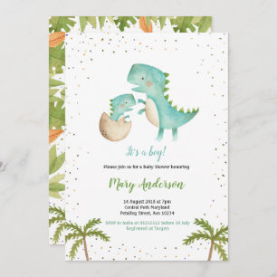 Blue Mint Boy Dinosaur Baby Shower Invitation