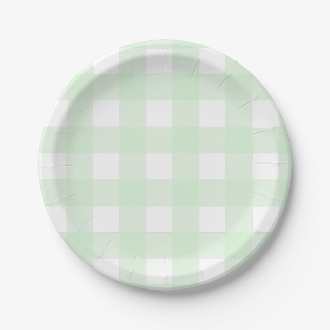 Blue Mint GIngham Baffalo Check Paper Plates (Front)