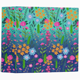 Blue Mint Gradient Garden Flowers Pretty Design 3 Ring Binder