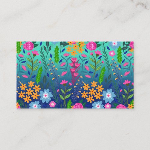 Blue Mint Gradient Garden Flowers Pretty Design Business Card