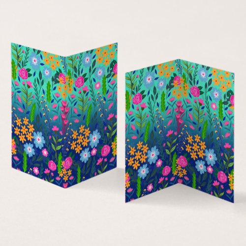 Blue Mint Gradient Garden Flowers Pretty Design Business Card