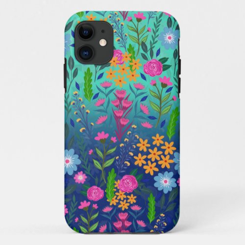 Blue Mint Gradient Garden Flowers Pretty Design iPhone 11 Case