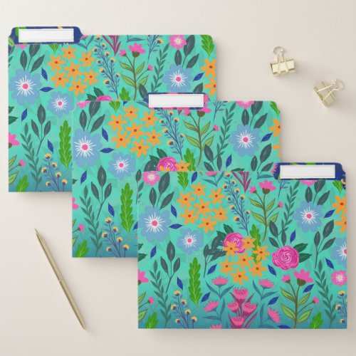 Blue Mint Gradient Garden Flowers Pretty Design File Folder