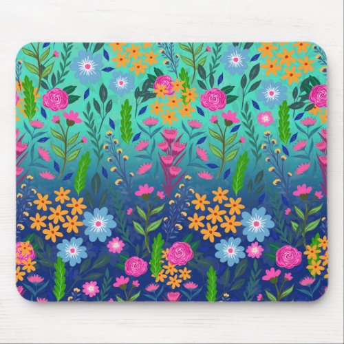 Blue Mint Gradient Garden Flowers Pretty Design Mouse Pad