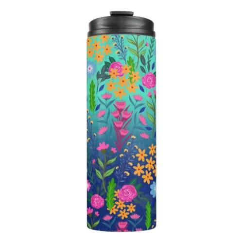 Blue Mint Gradient Garden Flowers Pretty Design Thermal Tumbler