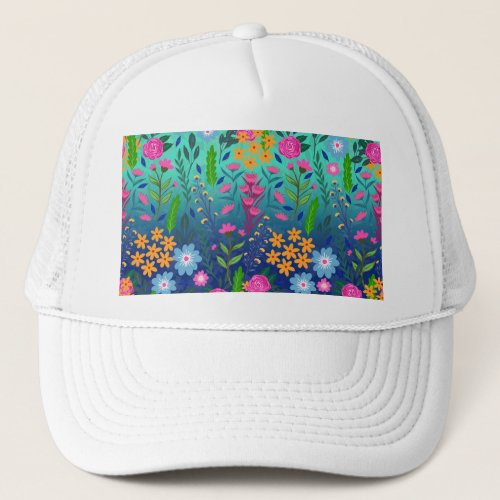 Blue Mint Gradient Garden Flowers Pretty Design Trucker Hat