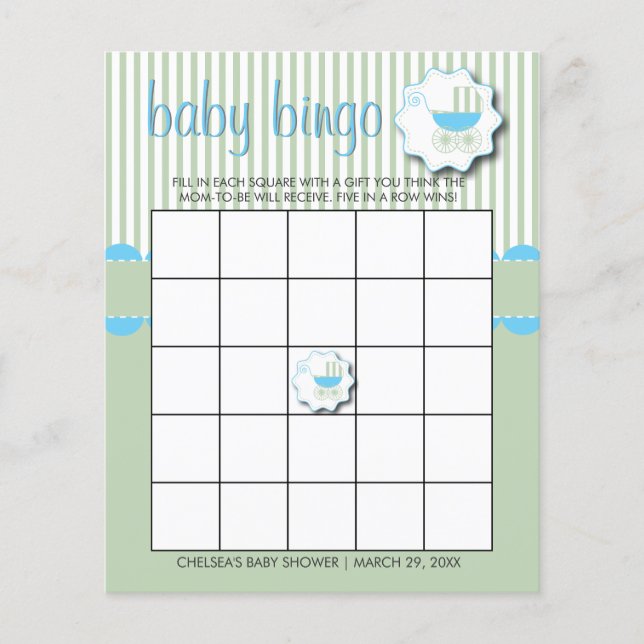 Blue & Mint Green  Baby Buggy Shower - Bingo Flyer (Front)