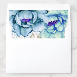 Blue, mint green watercolor flowers floral wedding envelope liner
