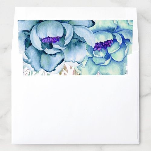 Blue mint green watercolor flowers floral wedding envelope liner