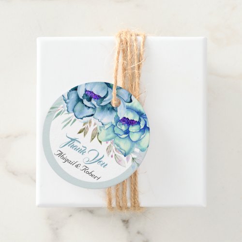 Blue mint green watercolor flowers floral wedding favor tags