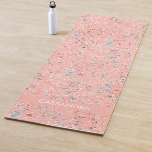 Blue Mint Green White Coral Red Pink Terrazzo Art Yoga Mat