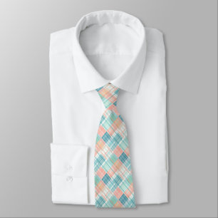 Blue, Mint, Peach & White Madras Plaid Neck Tie