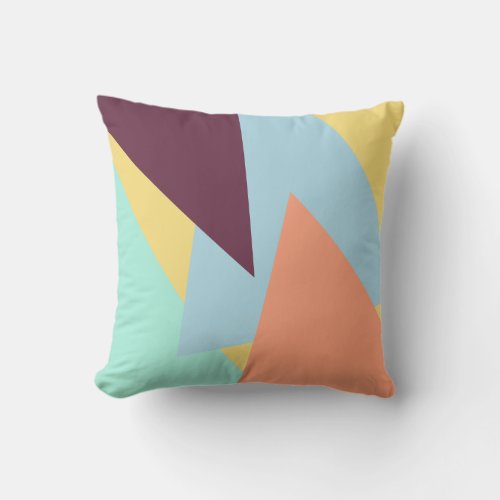 Blue mint peach yellow and  dark purple geometric throw pillow