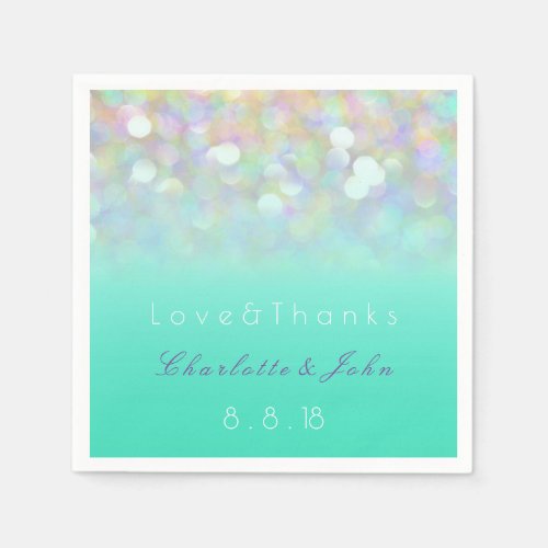 Blue Mint Purple Glitter Ombre Dandelion Wedding Paper Napkins