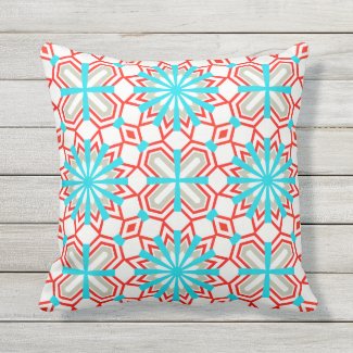 Blue Mint Red White Grey Mosaic Geometric Pattern Outdoor Pillow