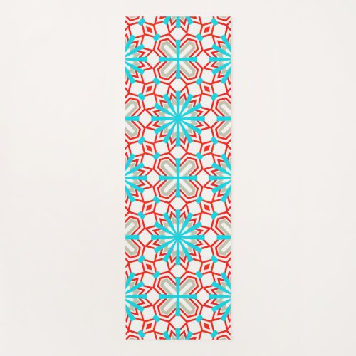 Blue Mint Red White Grey Mosaic Geometric Pattern Yoga Mat