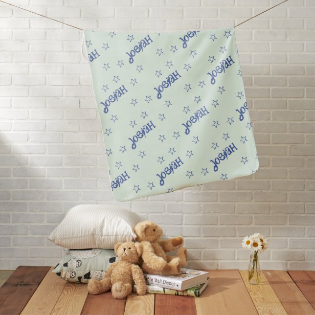 Blue & Mint Reverse Repeating Name Custom Baby Blanket (In Situ)
