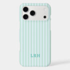 Blue Mint Stripe Vintage Tiny Initials Monogram