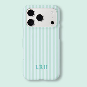 Blue Mint  Stripe Vintage Tiny Initials Monogram iPhone 17 Pro Case
