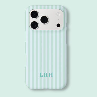 Blue Mint  Stripe Vintage Tiny Initials Monogram iPhone 17 Pro Case