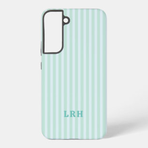 Blue Mint  Stripe Vintage Tiny Initials Monogram Samsung Galaxy S22+ Case