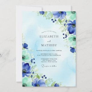 Blue Mint Watercolor Spring Wedding Invitation