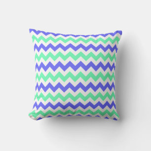 Blue Mint White Chevron Pattern Throw Pillow