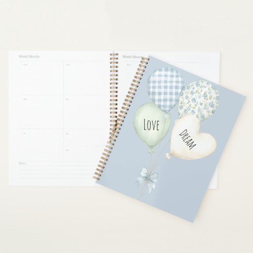 Blue Mint White Heart Love Dream Balloons Planner