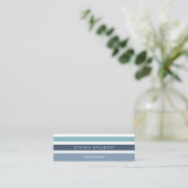 Blue mint white nautical stripes modern elegant mini business card (Standing Front)