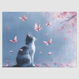 Blue Mist Cat with Pink Blossoms & Starry Speckles Tissue Paper
