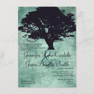 Blue Mist Oak Tree Silhouette Wedding Invitations