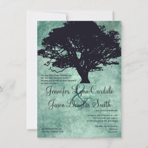 Blue Mist Oak Tree Silhouette Wedding Invitations