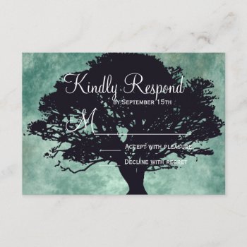 Blue Mist Oak Tree Silhouette Wedding Rsvp Cards by CustomWeddingSets at Zazzle