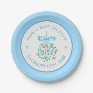 Blue Mistletoe Baby Shower Paper Plates