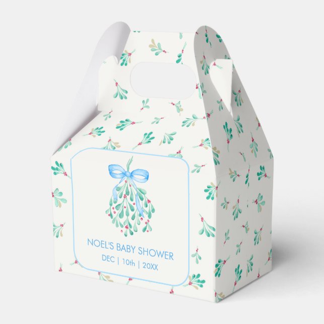 Blue Mistletoe Winter Baby Shower Favor Box (Front Side)