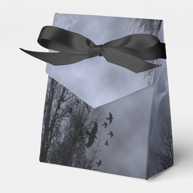 Blue Misty Sky with Goth Ravens Party Favor Box (Front Side)