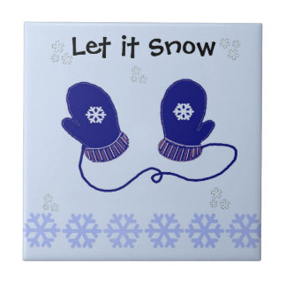 Blue Mittens and Snowflakes Ceramic Tile