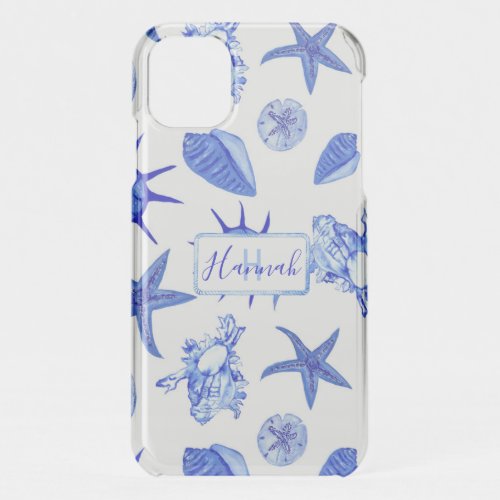 Blue mixed seashell pattern_custom monogram_name  iPhone 11 case