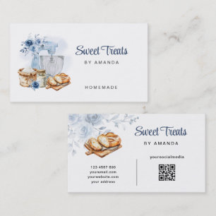 Blue Mixer Artisan Bakery Homemade QR-Code Business Card