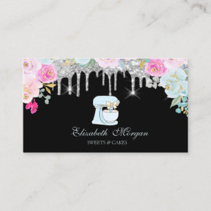 Blue Mixer Bow Silver Drips Bakery Business Card